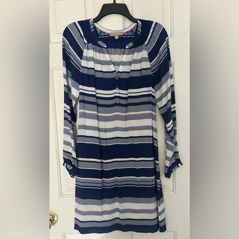 Banana Republic Long Sleeve Dress in Navy/White. Size 2.